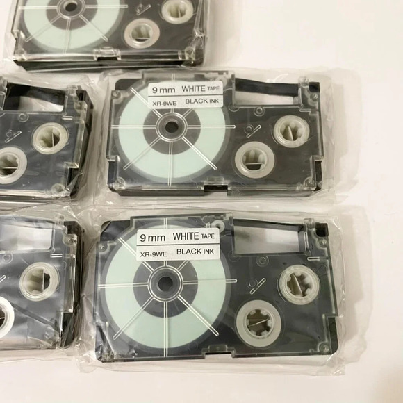9mm Black Ink White  Tape Casio XR-9WE Label Tape Lot of 5 - Picture 6 of 12